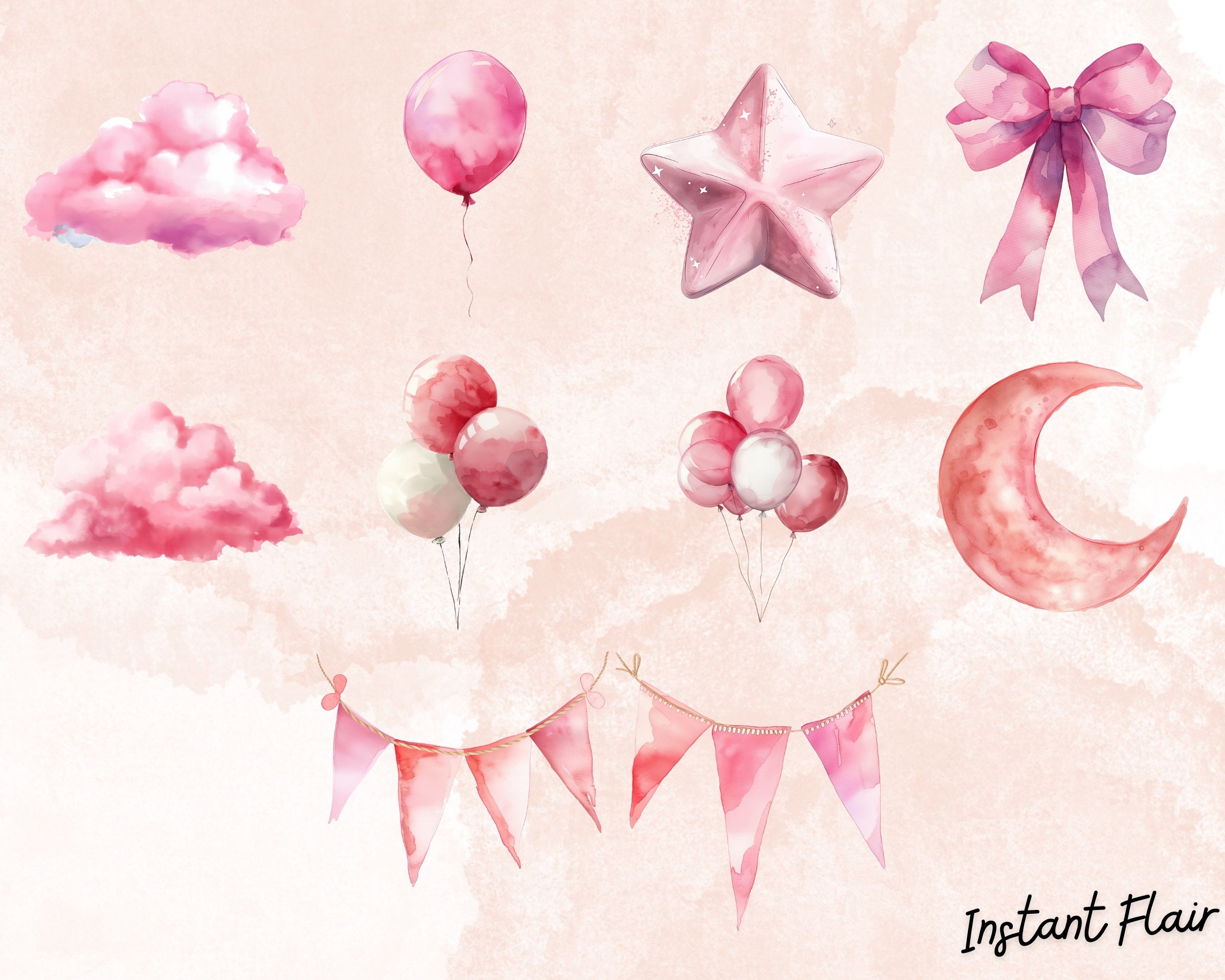 Cute Baby Elephant Clip Art Bundle, 30 Transparent PNG Graphics