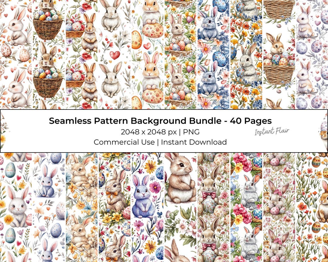 Watercolor Easter Digital Paper – Spring Flowers, Bunnies (digital ...