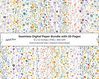 Spring Wildflower Digital Paper: 20 Pages Seamless Collage Sheets and Junk Journal Printables, Commerical Use, Instant Download