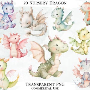 Pacote de Clip Art de Dragão de Berçário, 20 Designs PNG Transparentes, Imagens Decorativas, Designs Digitais para Uso Comercial