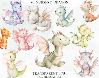 Nursery Dragon Clipart Bundle, Baby Dragon Designs (PNG, Commercial Use)