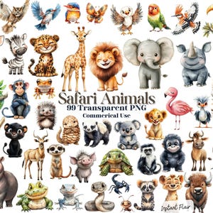 99 cliparts animaux de safari - gros lot - PNG transparents - usage commercial - téléchargement immédiat