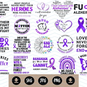 Alzheimer Awareness bundel digitaal grafisch ontwerp Svg Png Jpg voor Instant Download commercieel gebruik voor T-Shirt mokken cadeau transparant