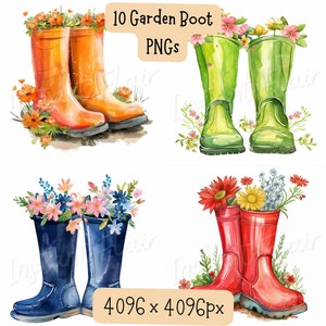 Garden Boots Clip Art Bundle, PNG Designs, Decorative Images, Digital Designs for Commercial Use