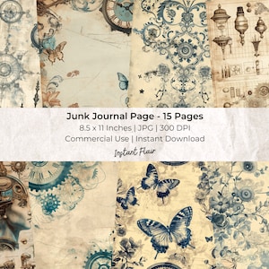 Blue Steam Punk:Industrial Decor|Fussy Cut|Steampunk Printable  Bunting|Scrapbooking Supplies|Steam Punk Junk Journal|Steam Punk Die Cut Kit