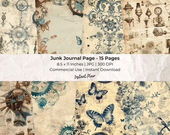 Blue Steampunk Junk Journal Pages | Industrial Ephemera (Digital Download)