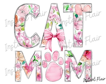 Floral Cat Mom PNG – Pet Graphic (Commercial Use, Instant Download