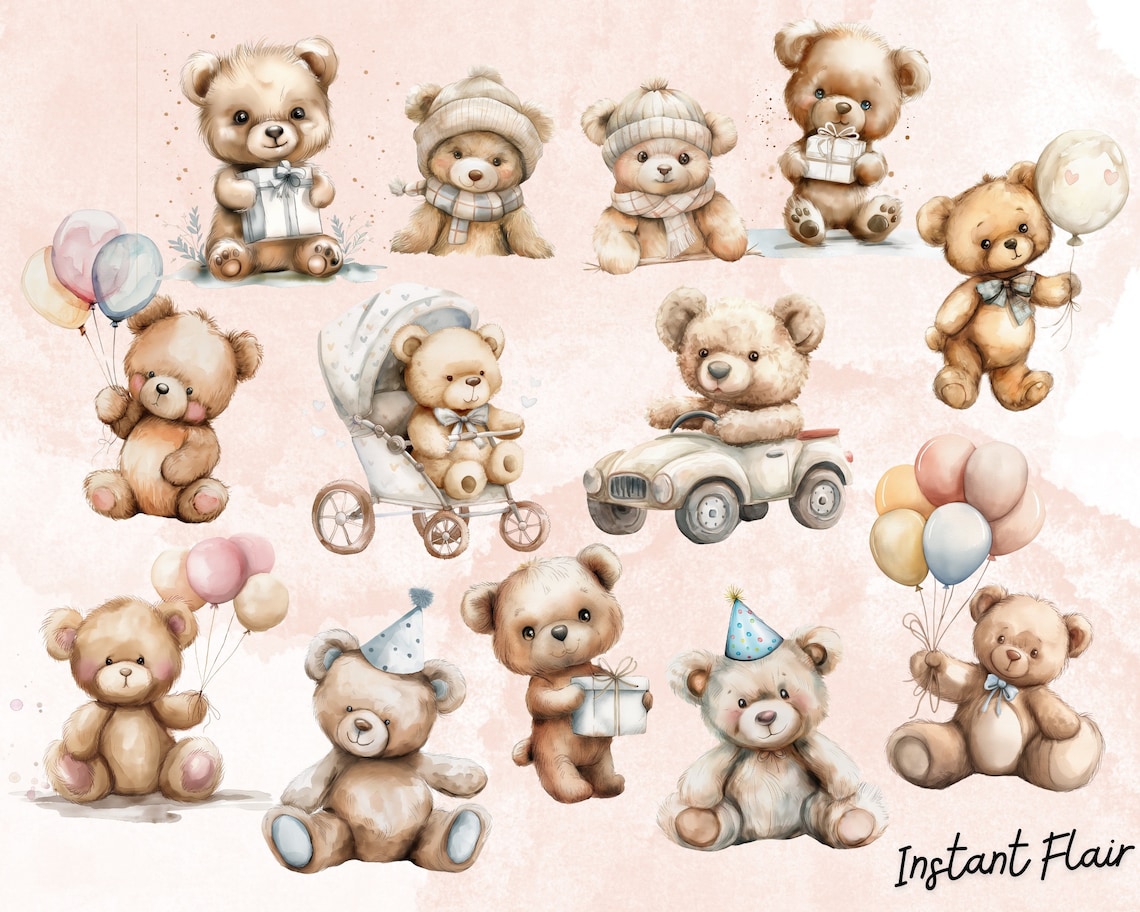 Gender Neutral Baby Shower Clip Art Bundle, 60 Transparent PNG Designs