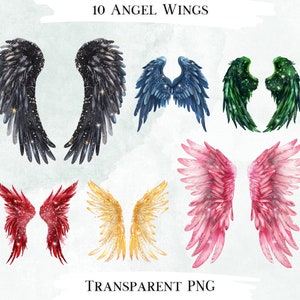Angel Wings Clip Art Bundle, 10 Transparent PNG Designs, Decorative Images, Digital Designs for Commercial Use