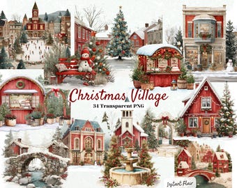 Weihnachtsdorf Clipart | 34 Winterstadt PNGs (Digitaler Download)