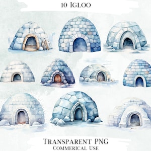 Igloo Watercolor Clip Art Bundle, PNG Designs, Decorative Images, Digital Designs for Commercial Use