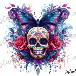 Schmetterling Rose Schädel Clipart - 1 PNG - Kommerzielle Nutzung - Sofortdownload