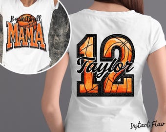 Personalized Basketball Mama PNG – Custom Name & Jersey Number – Digital Download – Commercial Use