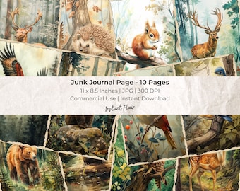 Woodland Animals Junk Journal: Collage Sheet, Digital Ephemera (JPG Digital Download)