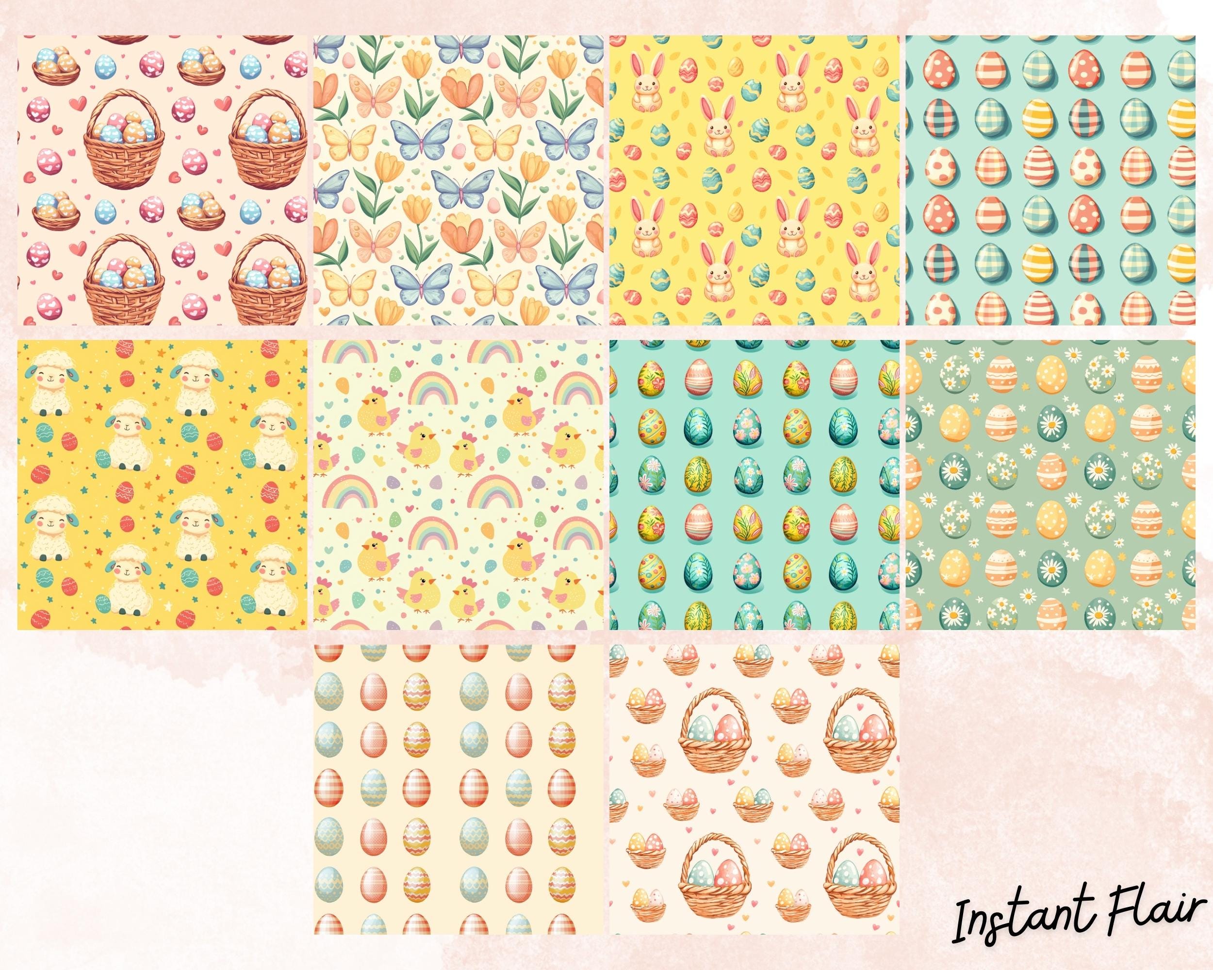 Easter Seamless Pattern Bundle – Pastel Spring Backgrounds (PNG Digital ...