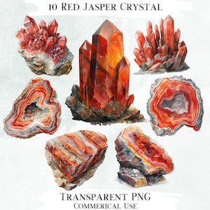 Lot de 10 cliparts en cristal de jaspe rouge, 10 modèles PNG transparents, images décoratives, modèles numériques pour usage commercial