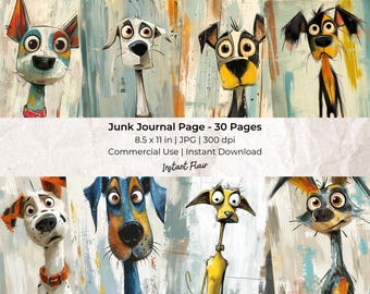 Quirky Dogs Junk Journal Kit: Hohe, dünne Seiten (Digitaler Download)