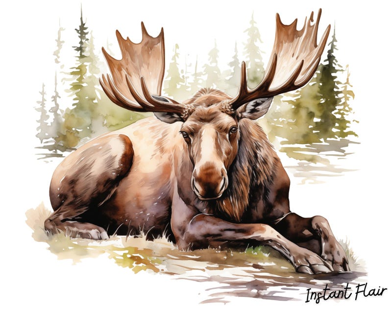 Moose Watercolor Clip Art Bundle, PNG Designs, Decorative Images, Digital Designs for Commercial Use image 4