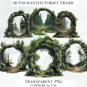 Verzauberter Waldrahmen Clip Art Bundle, 10 transparente PNG-Designs, dekorative Bilder, digitale Designs für den kommerziellen Gebrauch
