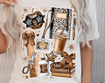 Coquette Teacher PNG, Leopard Print School Supplies Shirt Design (Digital Download)