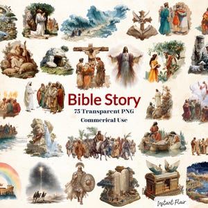75 Bible Story Clipart – Christian PNG Bundle for Kids Crafts, Lessons & Journals