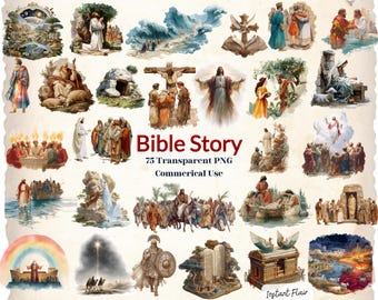 75 Bible Story Clipart – Christian PNG Bundle for Kids Crafts, Lessons & Journals