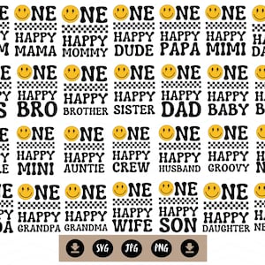 Paquete SVG de cumpleaños de un tipo feliz - Cara sonriente retro - Paquete de cumpleaños familiar - Descarga digital