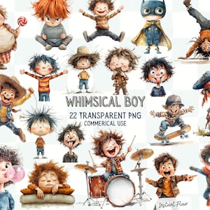 22 Whimsical Boy Clipart – Cute Boy PNG – Digital Download – Commercial Use