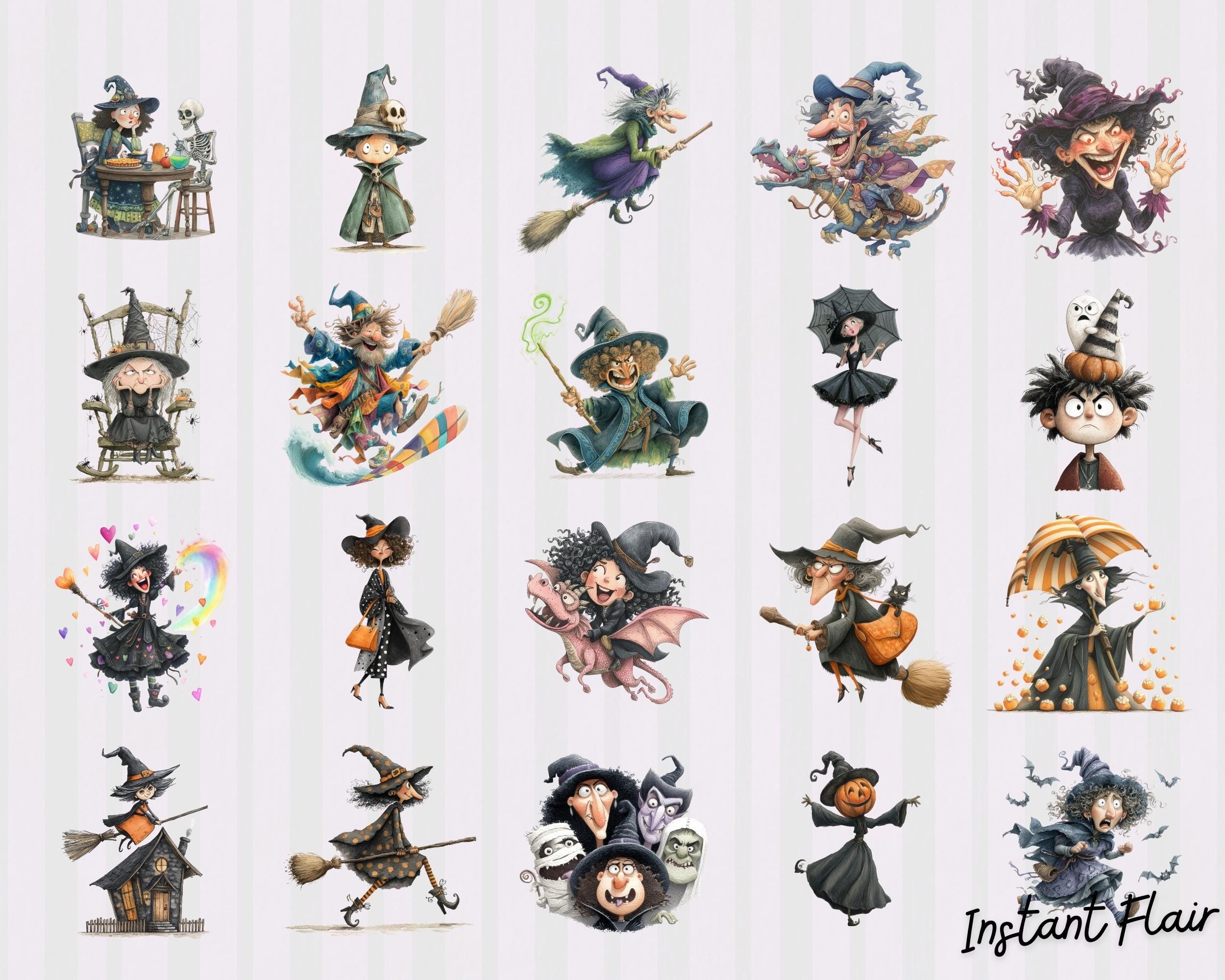 Funny Witch Clipart Bundle – 132 PNG Transparent Halloween Witch ...