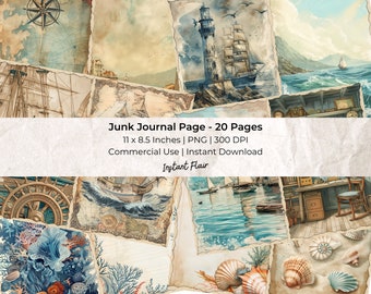 Nautische Junk Journal druckbare Seite: 20 Seiten Collage Sheets und Junk Journal Printables, kommerzielle Nutzung, Instant Download