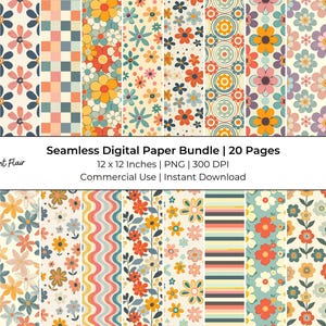 Retro Floral Seamless Digital Paper Bundle – Groovy Flower Patterns (Digital Download)