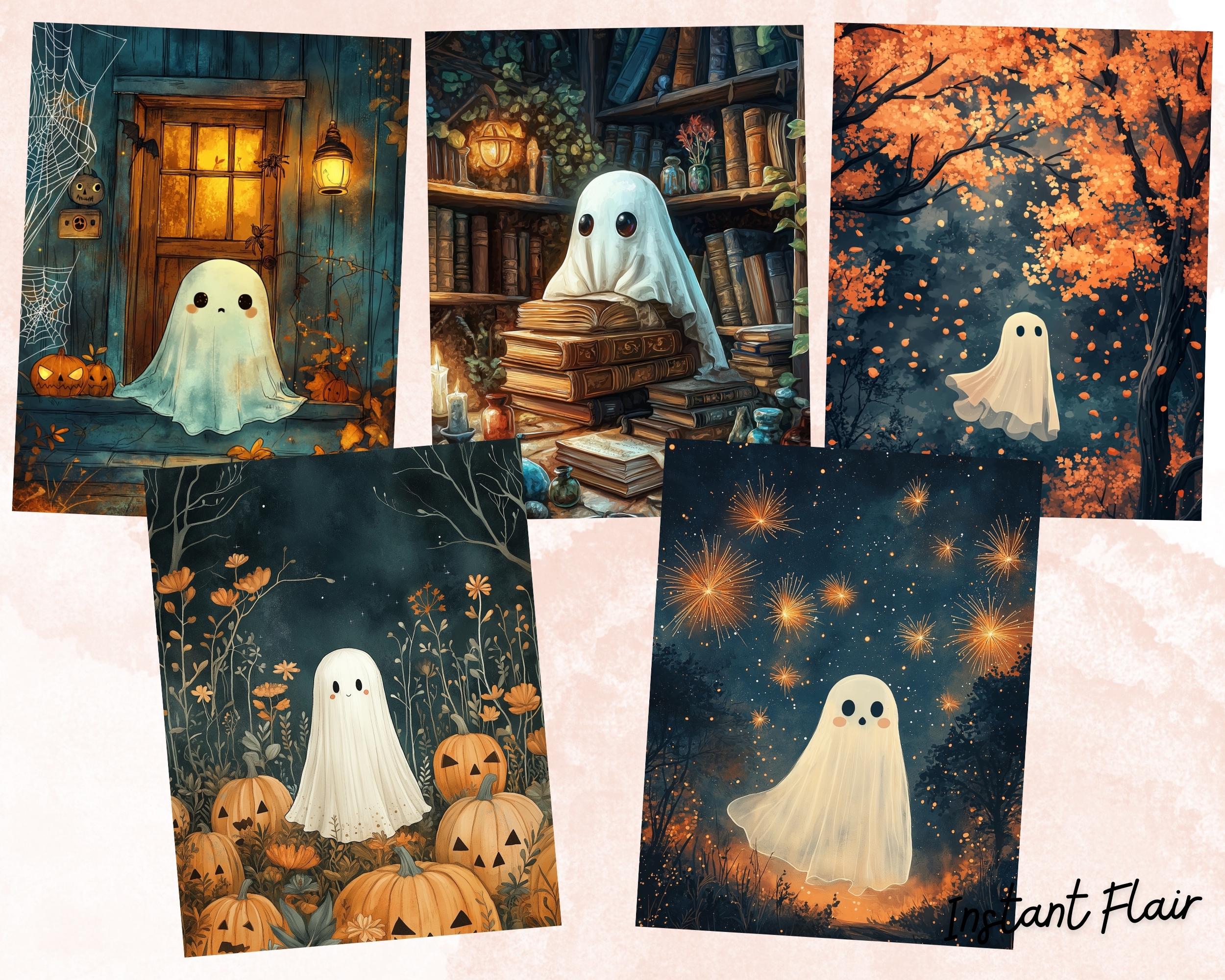 Ghost Collage Computer Cute Ghost: Collage Sheet | Digital Scrapbook Paper Kit | Instant ...
