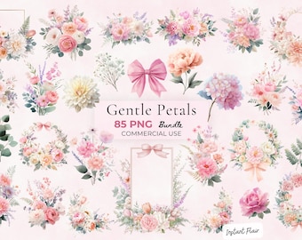 Gentle Petals Clipart Bundle, Soft Floral PNG Graphics (Digital Download)