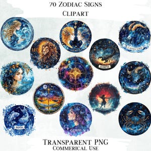 Zodiac Signs Clip Art Bundle, 70 Transparent PNG Graphics, Decorative Images, Digital Graphics for Commercial Use