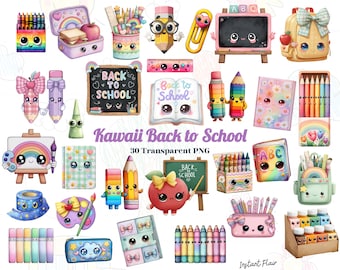 Kawaii Back to School Clipart – School Supplies PNG Graphics (Digital Download)