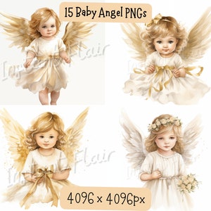 Baby Engel Aquarell Clip Art Bundle, 15 PNG-Designs, dekorative Bilder, digitale Designs für kommerzielle Nutzung