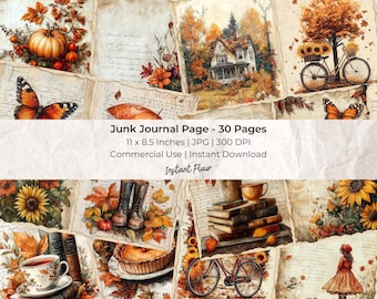 Fall Junk Journal Kit: Autumn Collage, Scrapbook Pages (Digital Download)