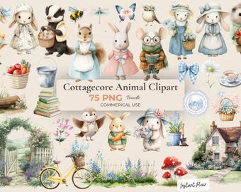 Cottagecore Animal Clipart Bundle, Watercolor Woodland Graphics (Digital Download)