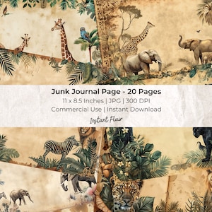 Safari Animal: Collage Sheet | Digital Scrapbook Paper Kit | Digital Download | Art Journaling | Junk Journal Ephemera | Digital Ephemera