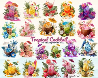 Tropical Cocktail Clipart Bundle: Summer Drink PNG Graphics (Digital Download)