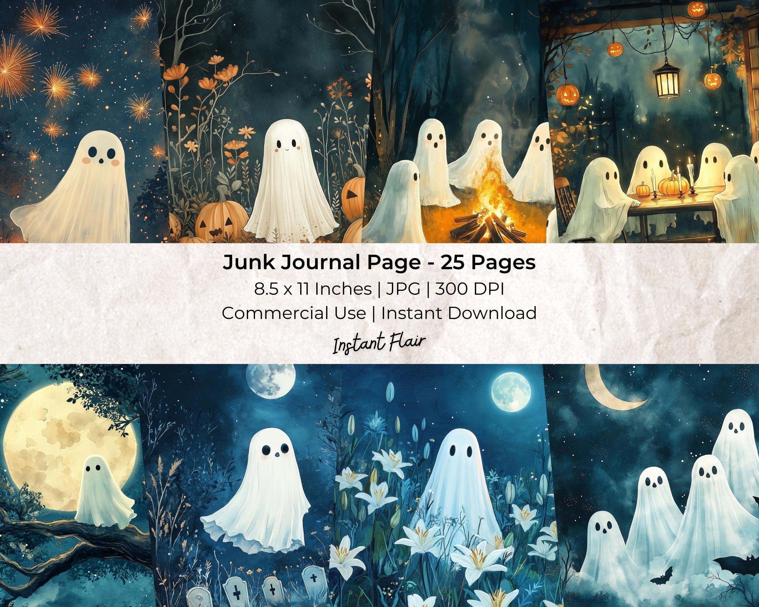 Ghost Collage Computer Cute Ghost: Collage Sheet | Digital Scrapbook Paper Kit | Instant ...