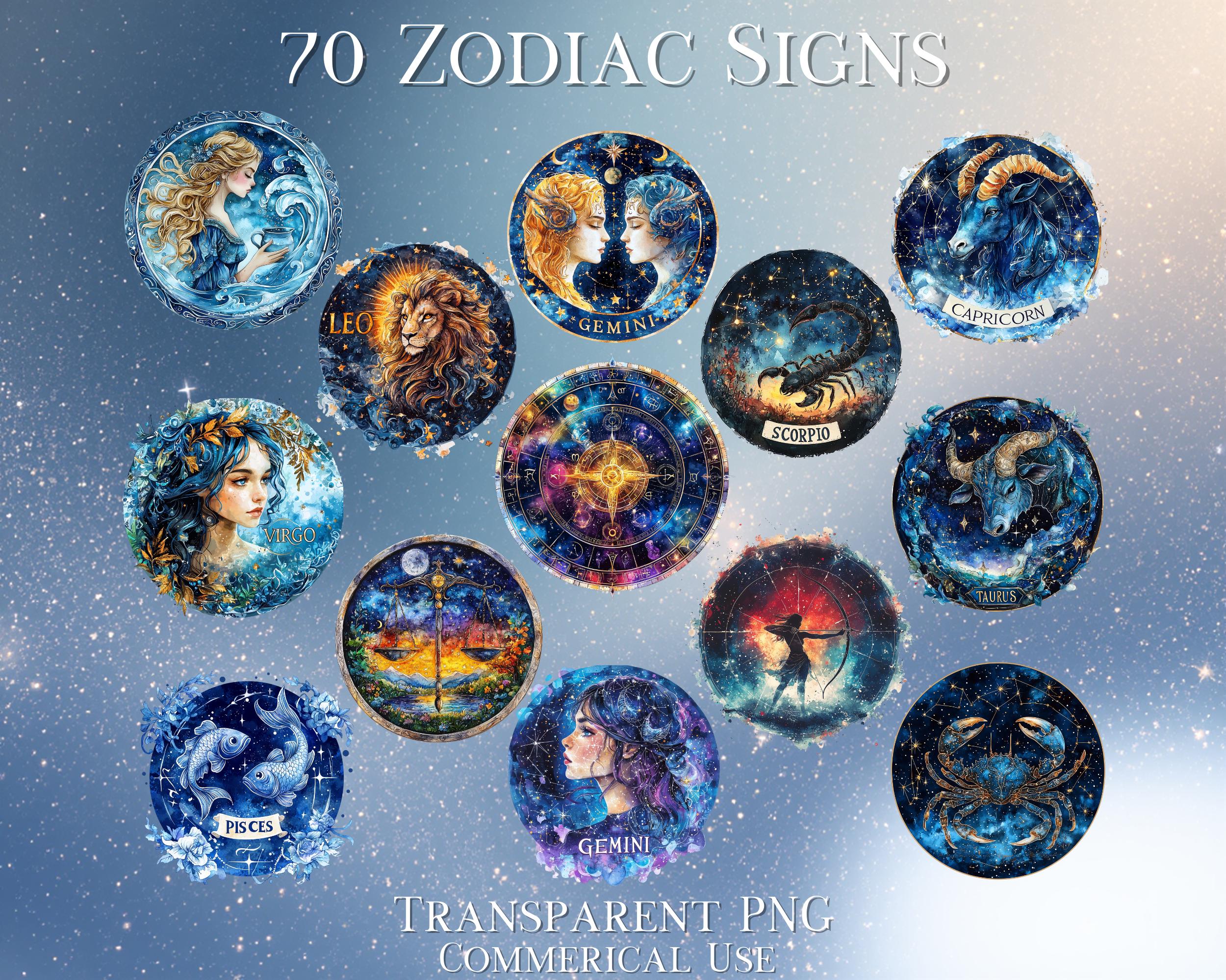 Zodiac Spring Clips Zodiac Signs Clip Art Bundle, 70 PNG Graphics (commercial Use) - Etsy