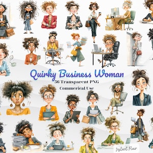 56 Quirky Business Woman Clipart – Funny Office Girl PNG Bundle for Stickers & Designs