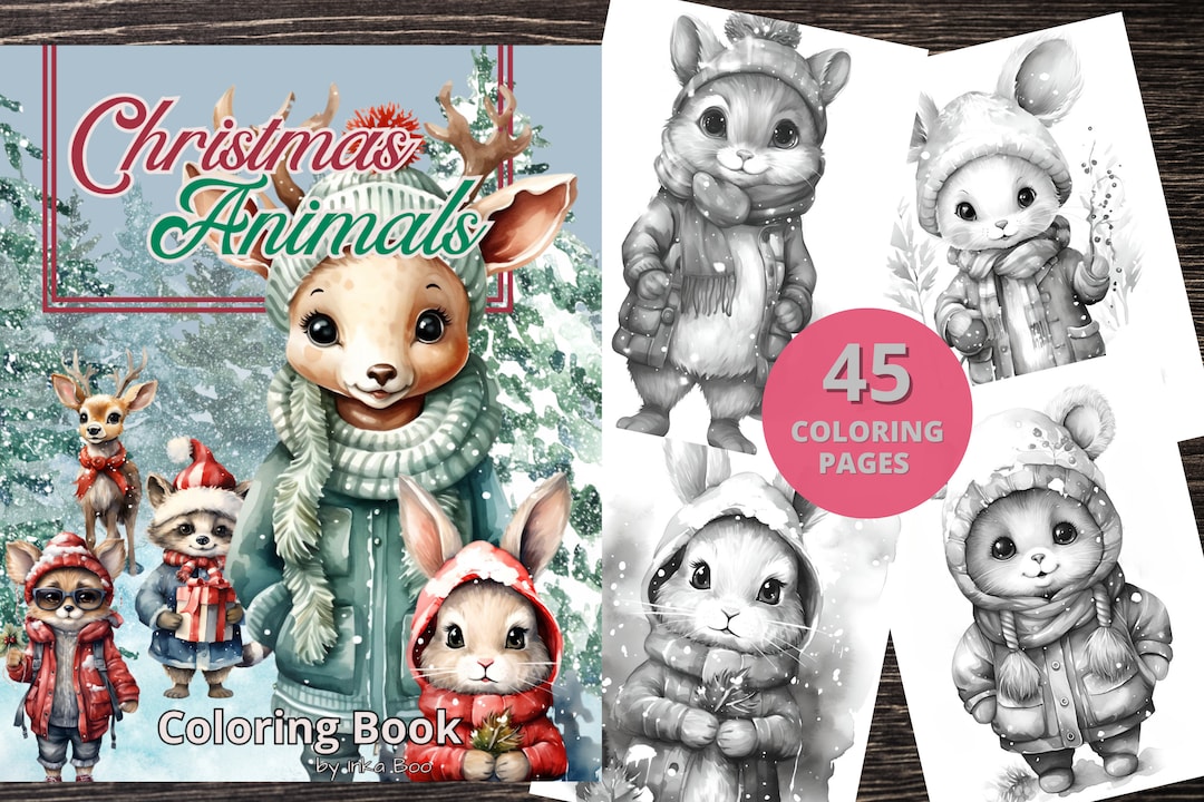 45 Christmas Animals Coloring Book, Adults & Kids Coloring Pages ...