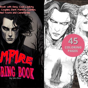 Vampire Coloring Book, Creepy Horror Coloring Book, Creepy House Colouring, Printable PDF, Grayscale Color