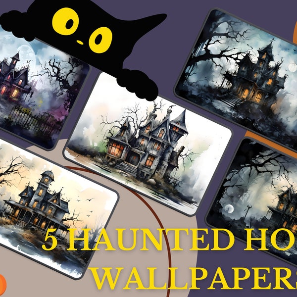 Desktop Wallpaper Download, Haunted House wallpaper, Aesthetic desktop wallpaper, Cute witch wallpaper, Halloween themed