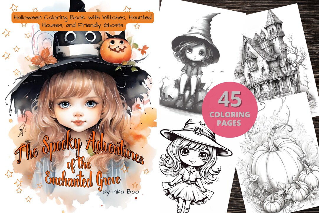 The Spooky Halloween Coloring Book With Witches and Haunted Houses