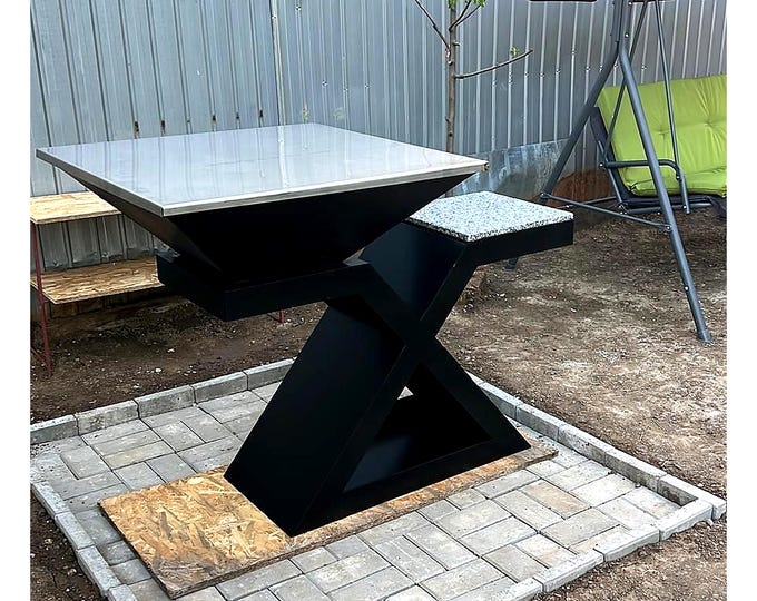Grill plancha din oțel gros, foc pe lemn | X‑Frame Outdoor BBQ Flat Top Asado Fire Pit