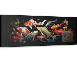 9 fish Koi canvas 2nd design, Canvas Gallery Wraps, canvas wall art, unique canvas, gift for her, gift for dad, gift for mom, floral garden