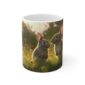 Rabbit mother and baby mug 2nd design, Coffee mug, Ceramic Mug 11oz, Gift for friend, Gift for dad, Gift for Mom, Auntie, Unique